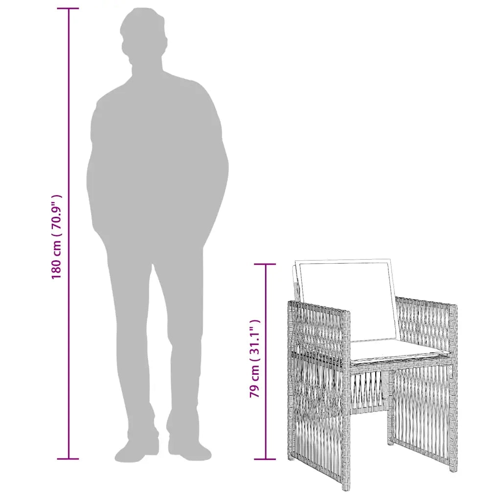 Set Pranzo da Giardino 9pz con Cuscini Grigio Chiaro Polyrattan