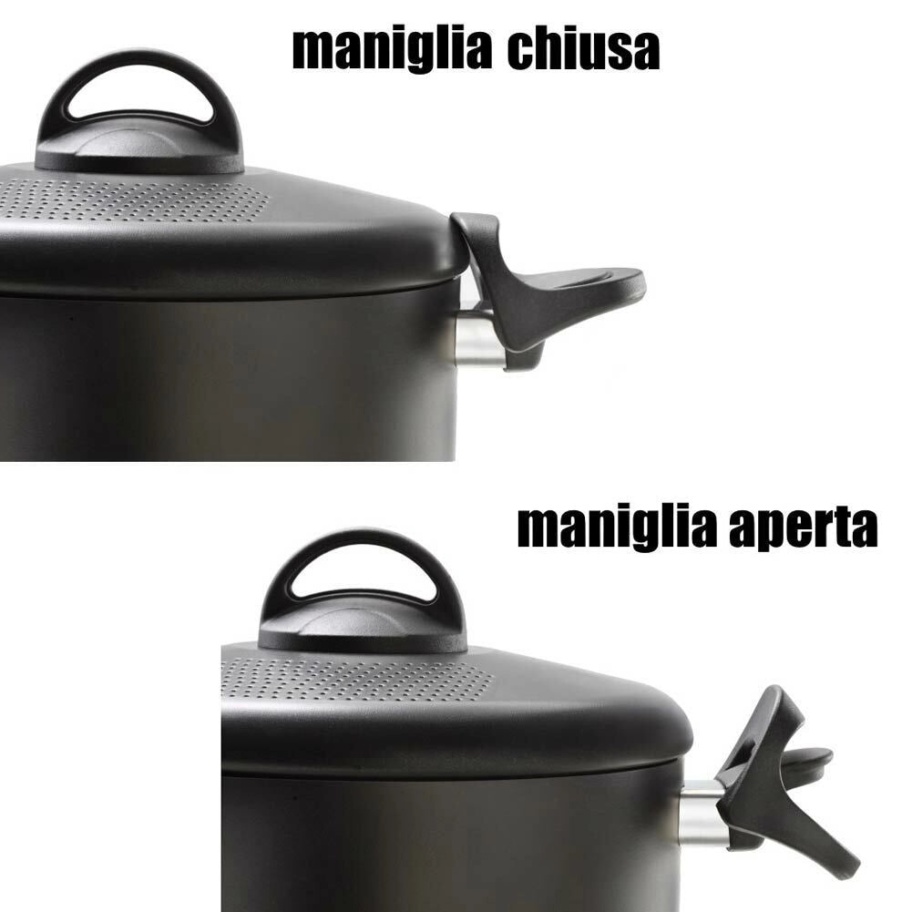 Pentola 22cm Coperchio Scolapasta Autobloccante Scolì con Maniglie Autobloccanti