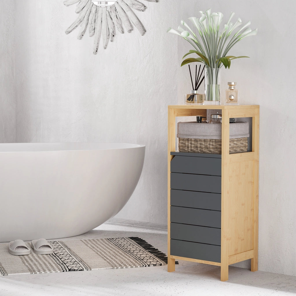Colonna bagno salvaspazio ¨C Xylo ¨C legno bamb¨´ con anta e cassetto 32x30x80 cm
