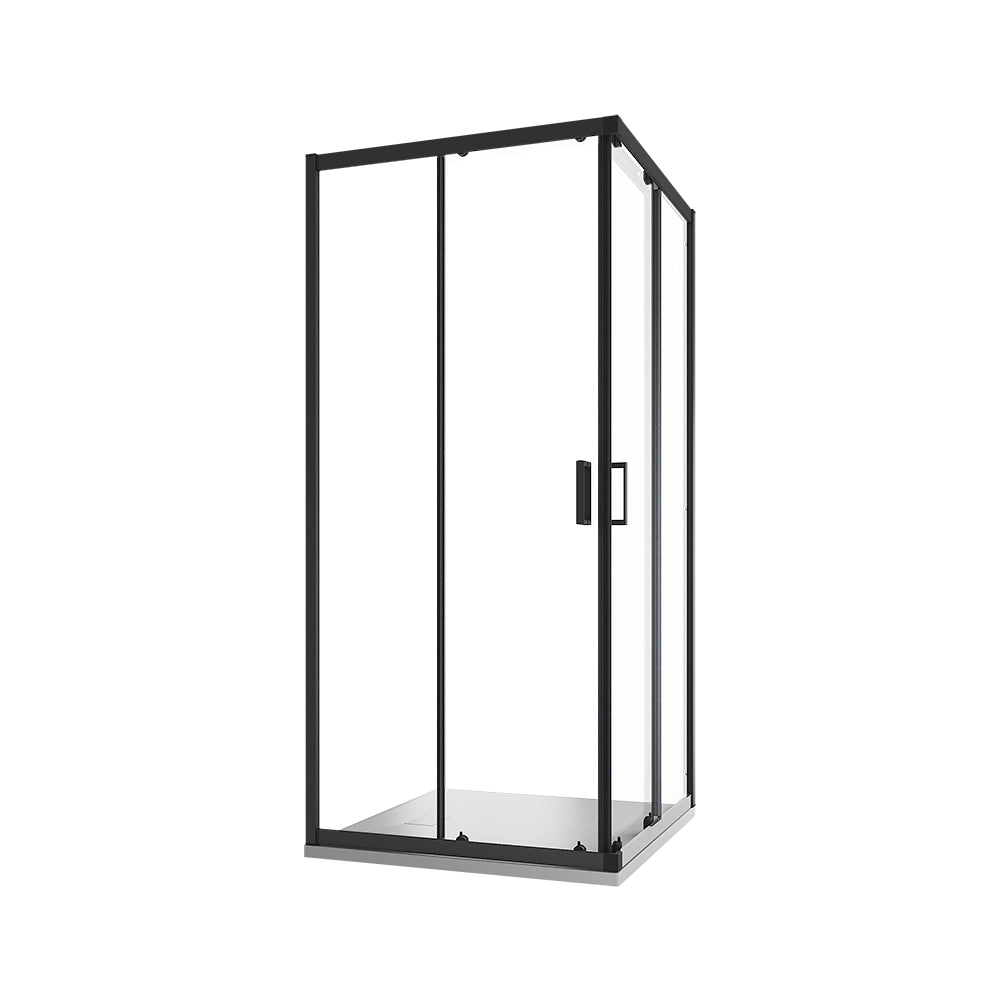Box doccia 80x80 cm angolare scorrevole profili nero opaco vetro 6mm trasparente h185 | Tonga
