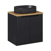 Insieme VANO 60cm : mobile sottolavabo con ante + piano per lavabo effetto rovere + lavabo da appoggio nero opaco scanalato