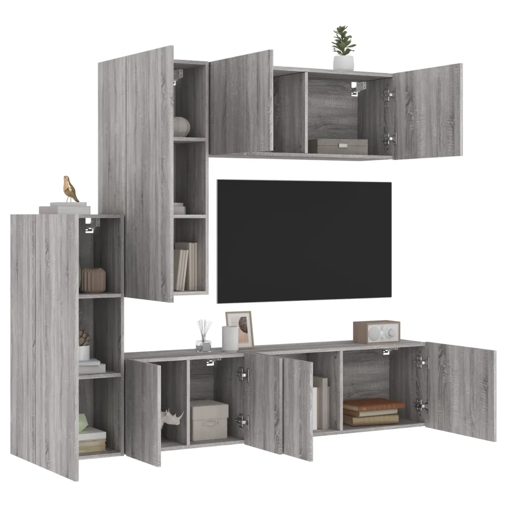 Mobili TV a Muro 5pz | Armadietto TV | Mobile Porta TV Grigio Sonoma in Legno Multistrato