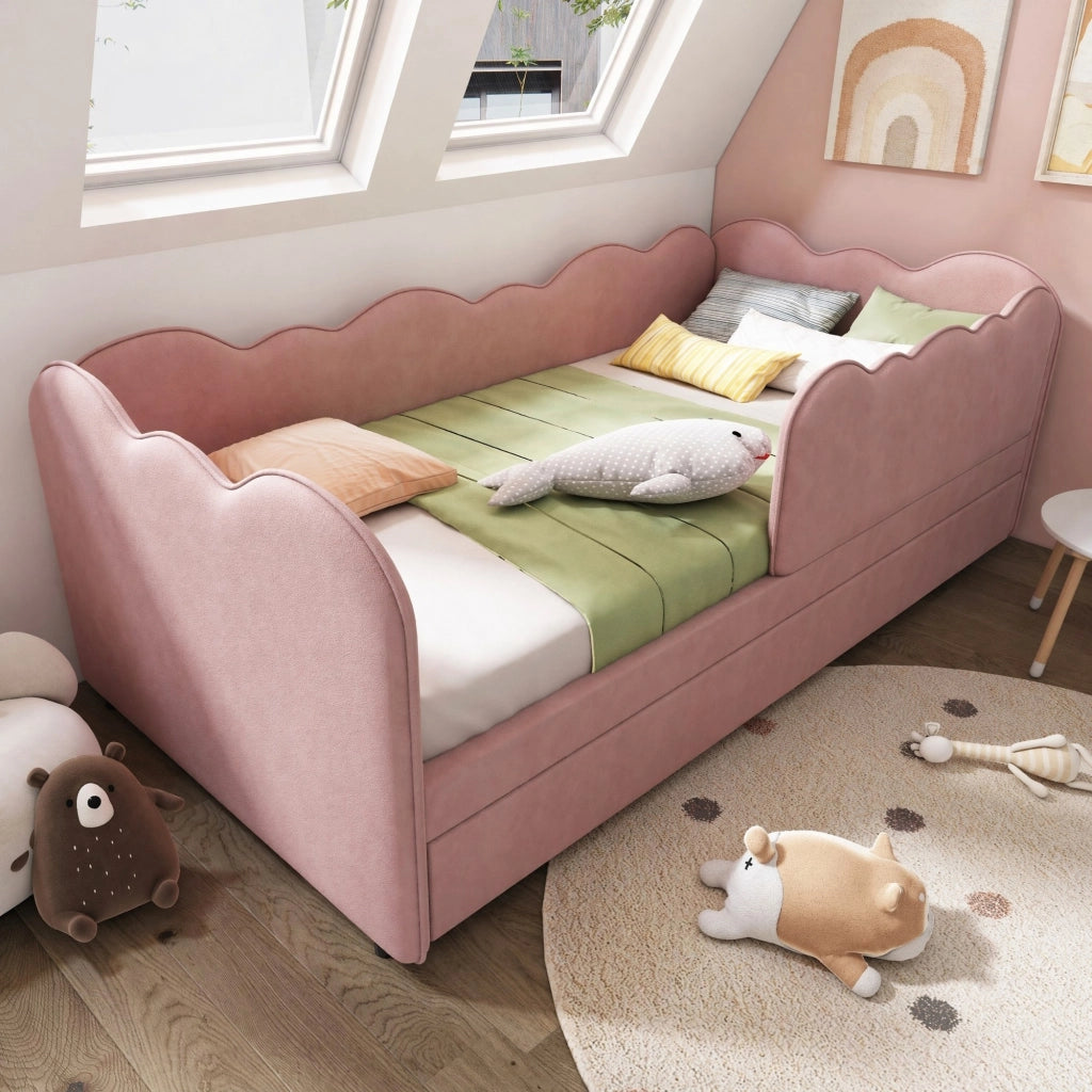 LETTO estraibile 90 x 190 cm in velluto rosa, senza materasso