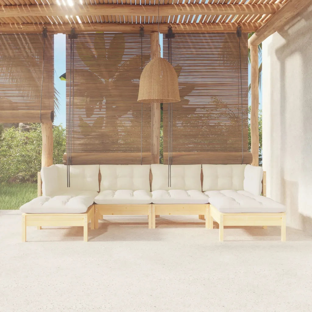 Set Salotto da Giardino 6 pz con Cuscini Crema Legno di Pino 3097079