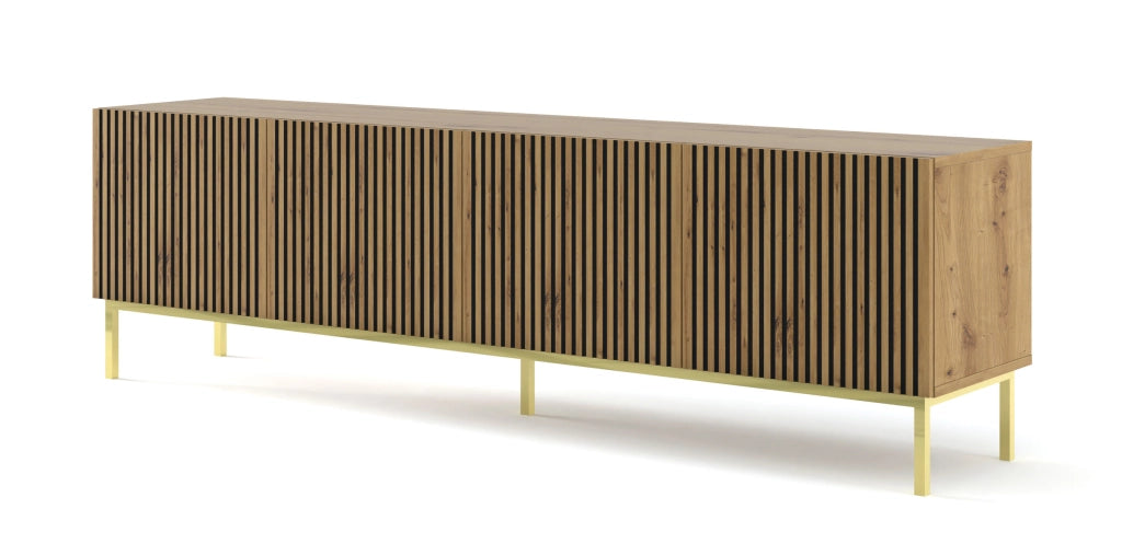 MOBILE RAVENNA F PORTA TV IN MDF VERNICIATO 4D 200 STRUTTURA IN ROVERE ARTIGIANALE ORO