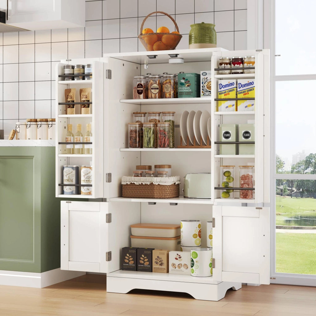 Mobile alto da cucina 120x60x40 cm in MDF bianco con LED a sensore, modulare