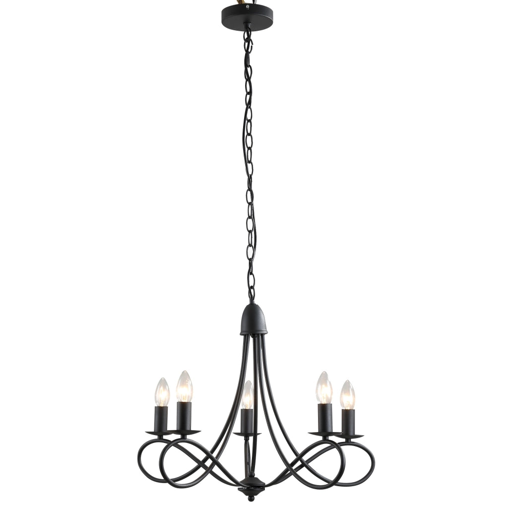 EasyComfort Lampadario a Soffitto Stile Rustico, Acciaio Intrecciato Nero con 5 Candelieri Regolabili e Pieghevoli Ф58 x 45cm