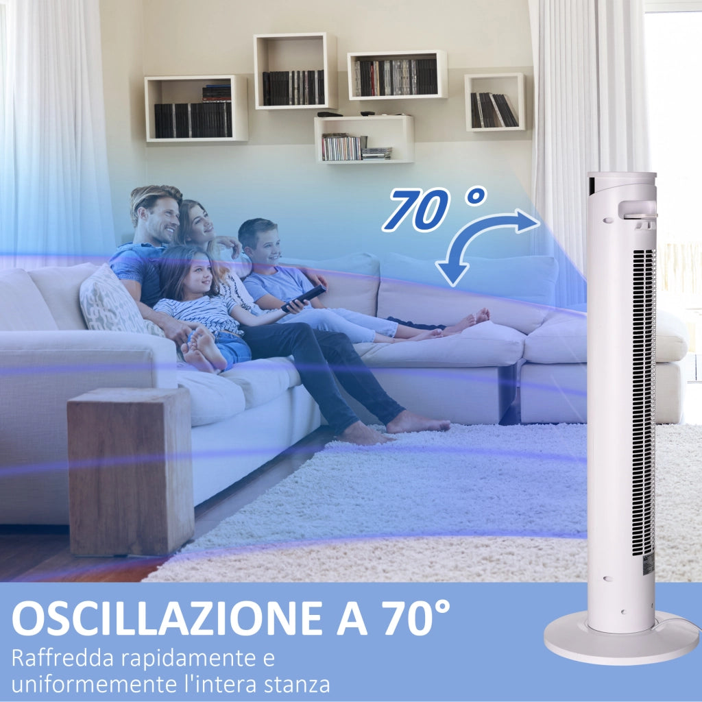 Ventilatore a Torre 45W a 3 Modalit¨¤ e 3 Velocit¨¤ con Timer da 12h, in ABS e Alluminio, ?31.5x93 cm, Bianco
