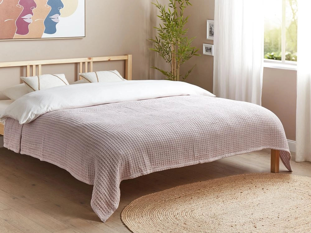 Copriletto in cotone rosa 200 x 220 cm con motivo a quadretti, decorativo, per il soggiorno e la camera da letto.