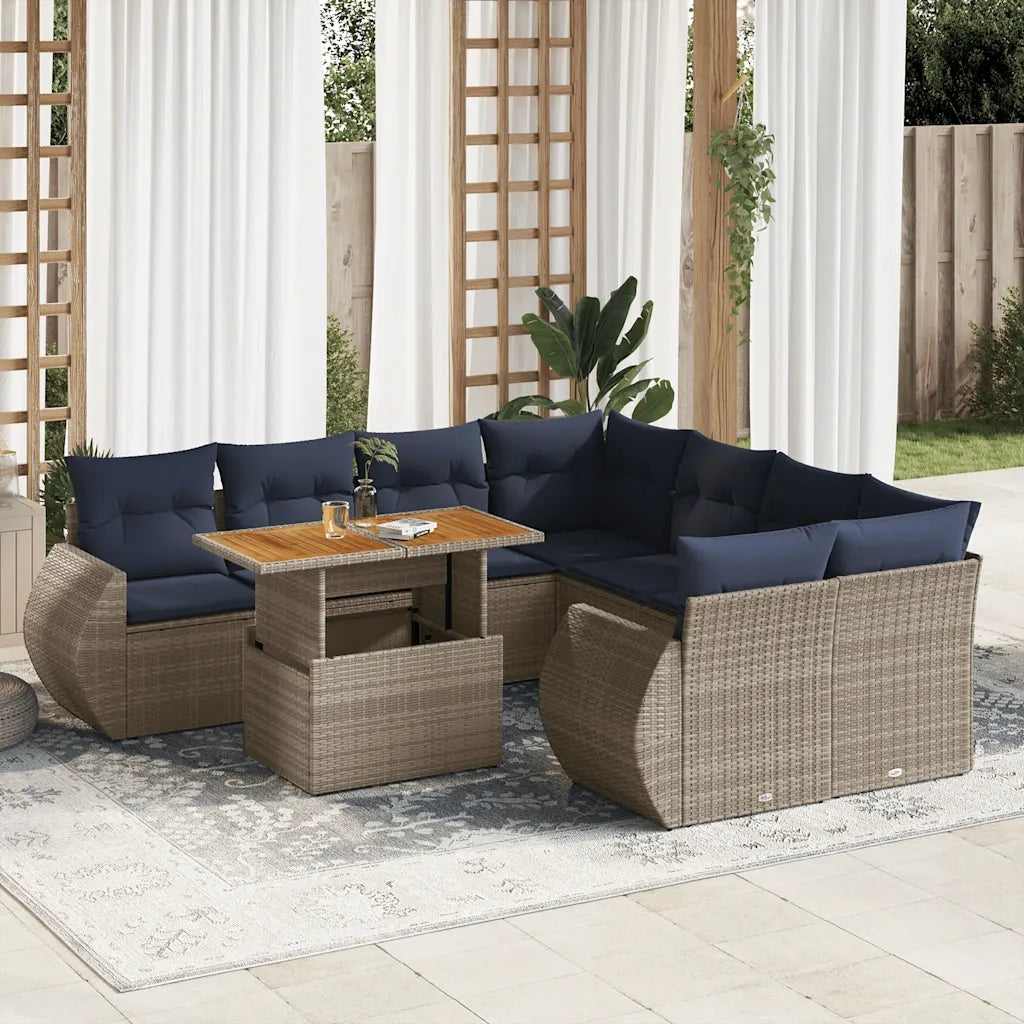 Set Divano da Giardino 9 pz con Cuscini Grigio in Polyrattan 3327246