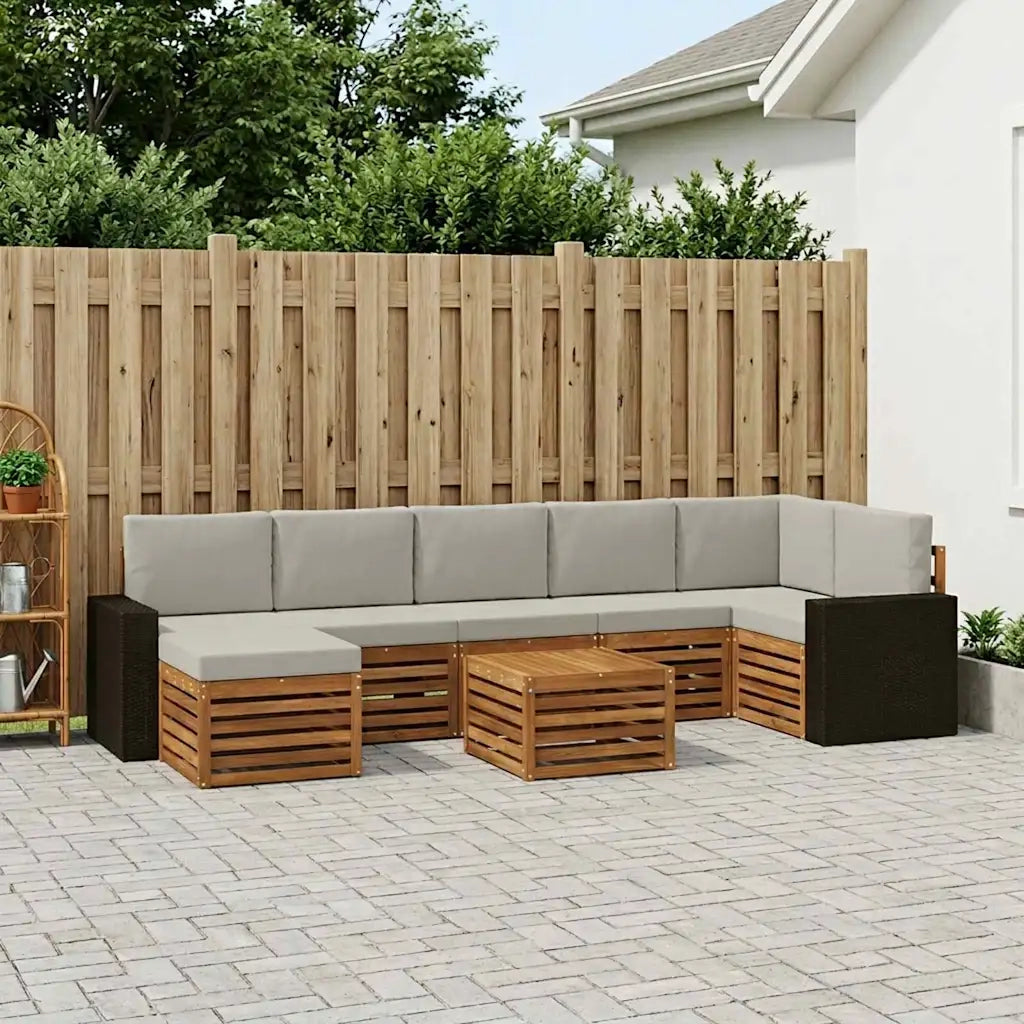 Set di divani da esterno 8 pcs Naturale e Grigio Chiaro