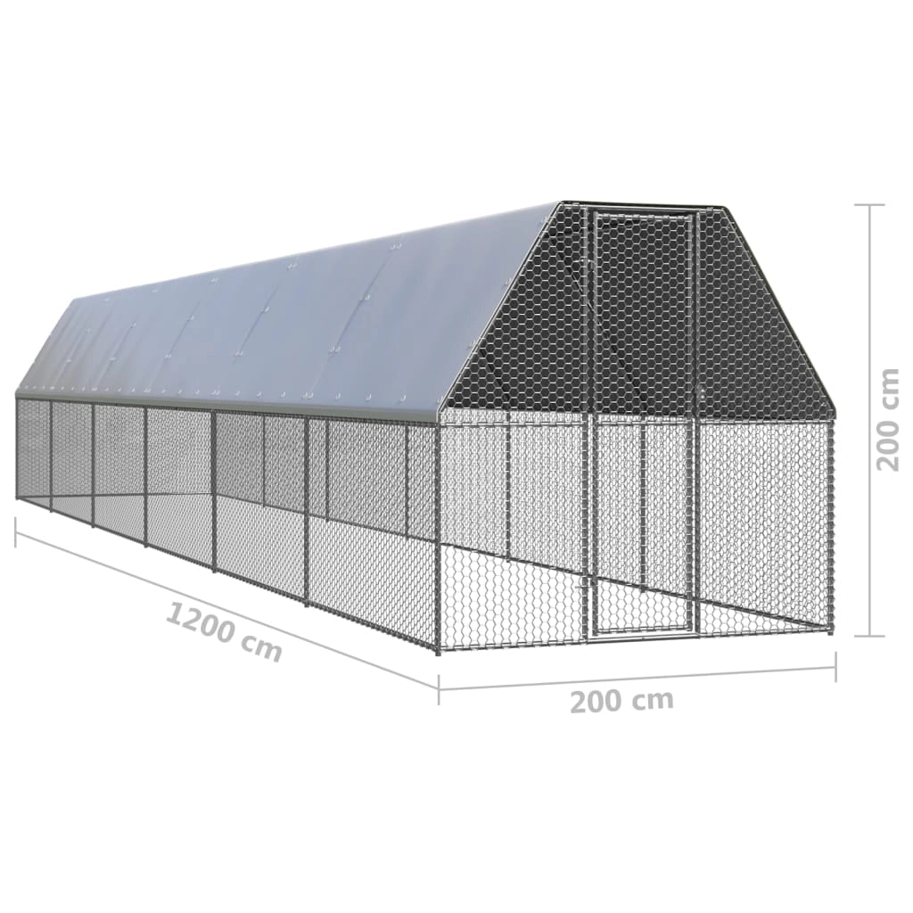 Pollaio da esterno 2 x 12 x 2 m in acciaio zincato con tetto impermeabile 02_0001688