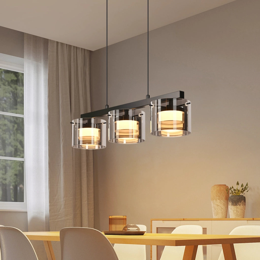 ZMH Lampada a sospensione vetro 3 luci altezza regolabile 140 cm per sala pranzo soggiorno cucina camera letto corridoio
