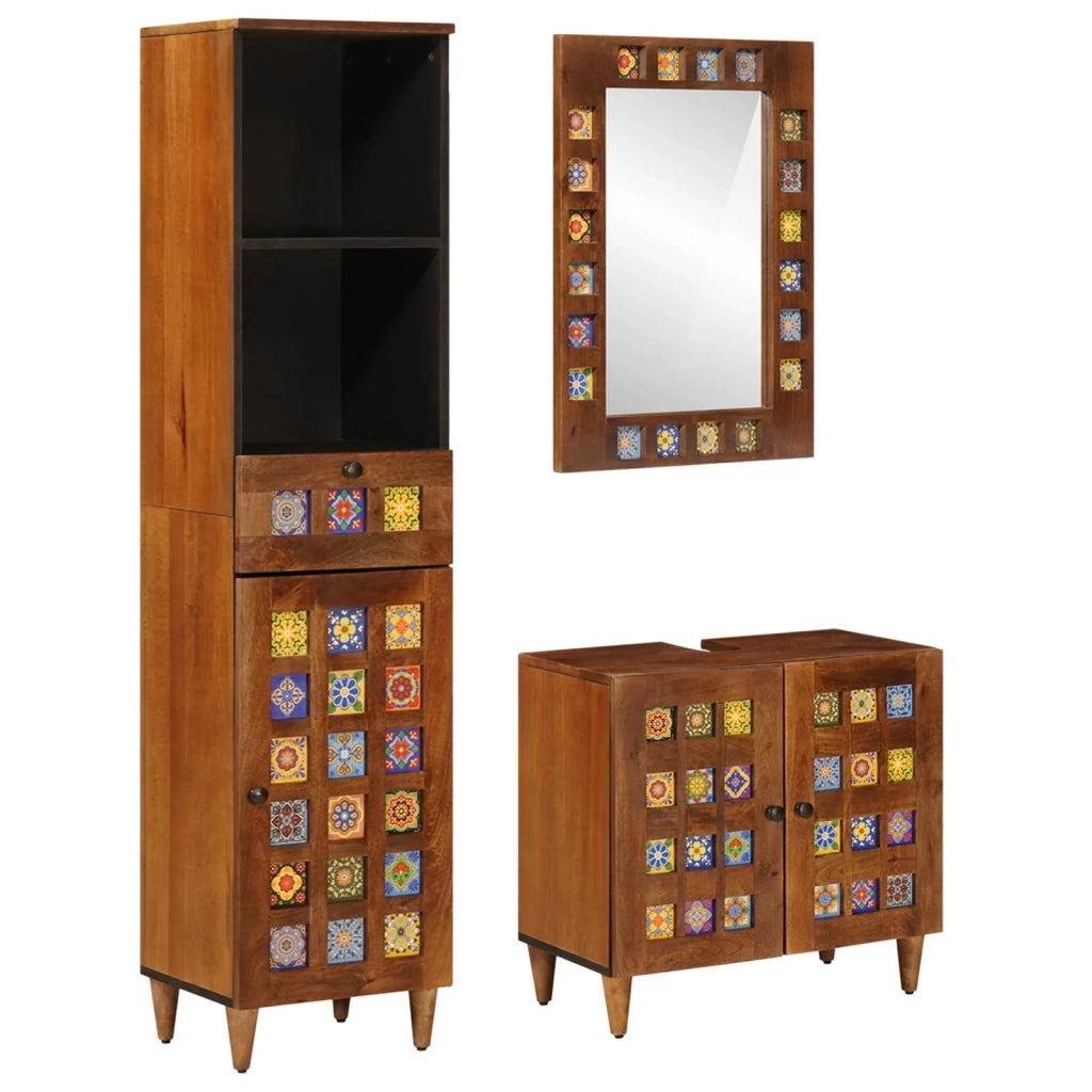 Set di mobili per il bagno 3 pcs Noce Legno di mango massello