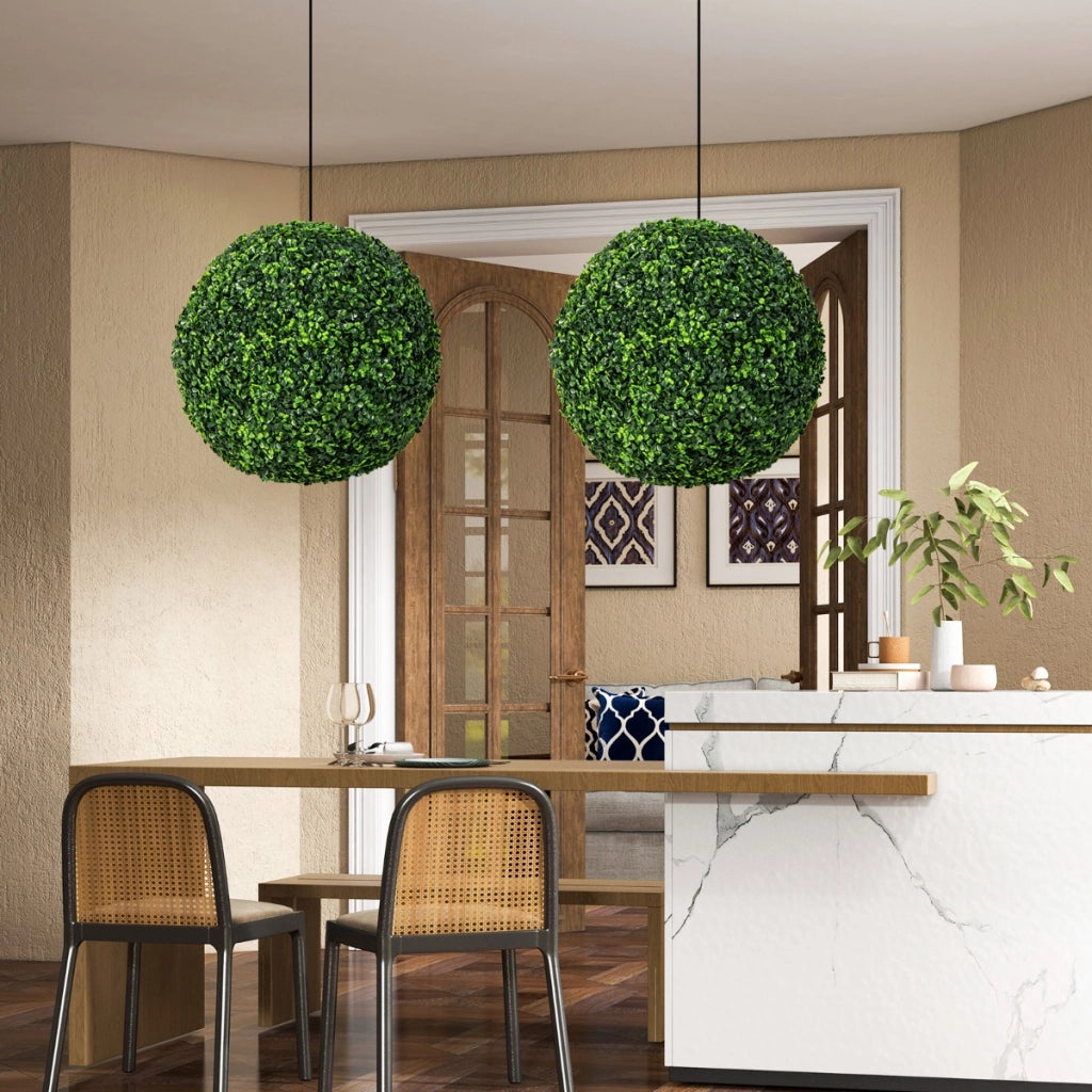 2 Pezzi pianta artificiale con palline di bosso 48cm, Sfere decorative a prova di raggi UV per interni ed esterni-Piante artificiali
