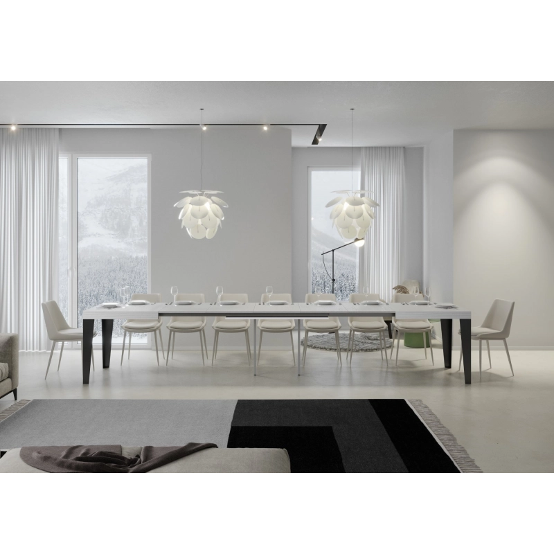 Tavolo allungabile 90x180/440 cm Flame telaio Antracite - Bianco Frassino