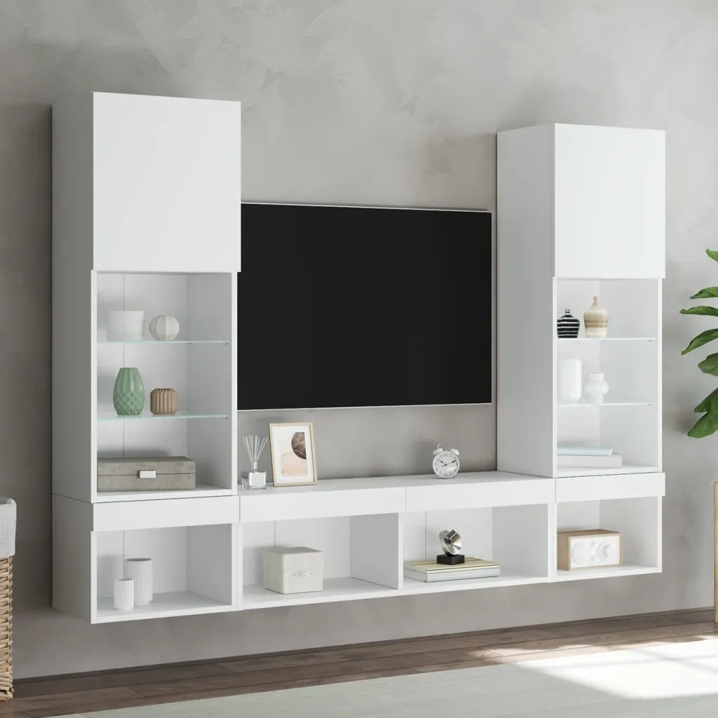 Mobili TV a Muro con LED 5pz Bianchi in Legno Multistrato 3216690