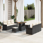 Set di Divani da Giardino  9 Pezzi con Cuscini Nero Polyrattan Acacia