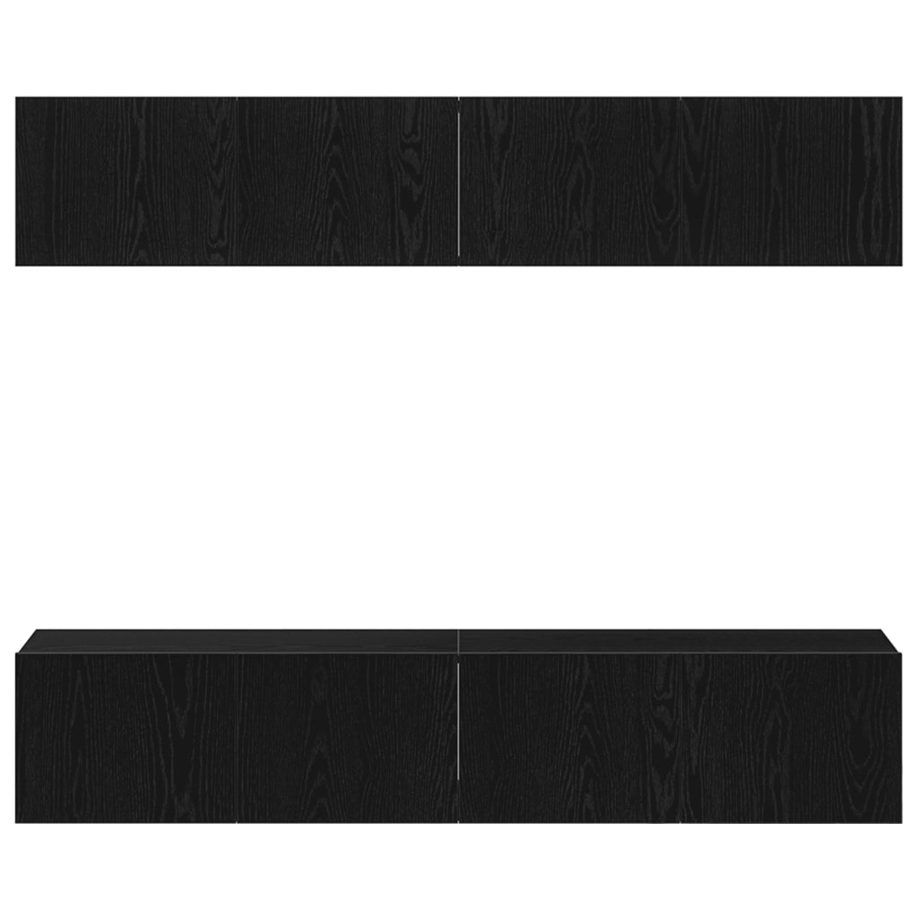 Set di mobili TV a parete in 4 pezzi in legno ingegnerizzato nero e rovere