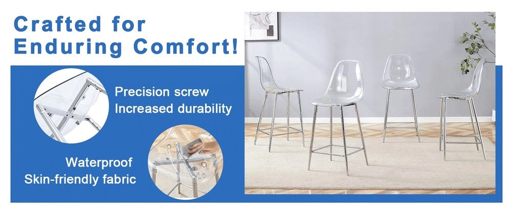 Sgabelli da Bar Trasparenti Set 2 Pezzi ¨C MINIMAL ¨C Struttura in Metallo, Design Moderno