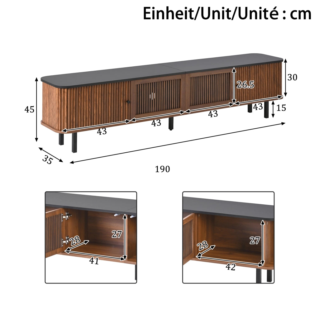 Mobile TV con 2 Ante Scorrevoli e 1 Anta a Griglia; Struttura in Ferro; Stile Moderno; 190??35??45 cm; Noce
