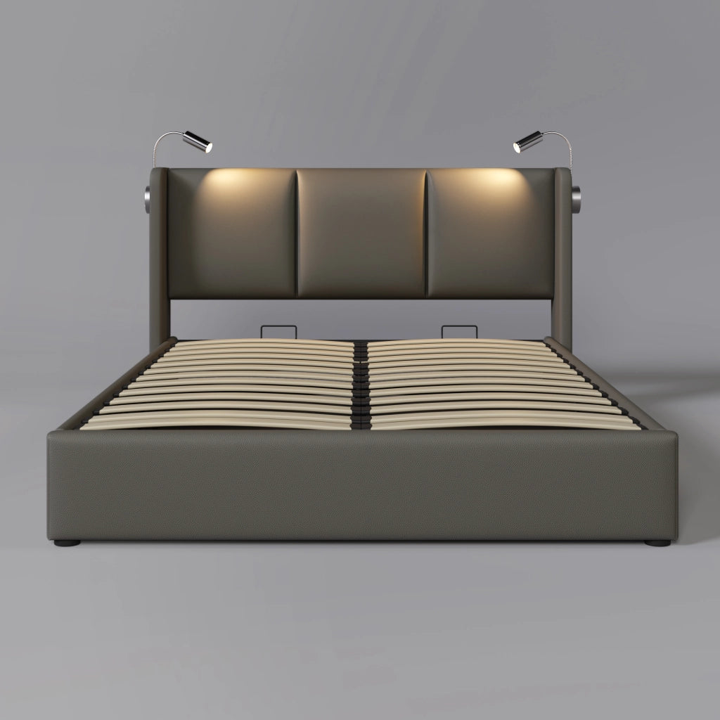 Letto matrimoniale – 140x200 cm – luce USB contenitore – PU grigio