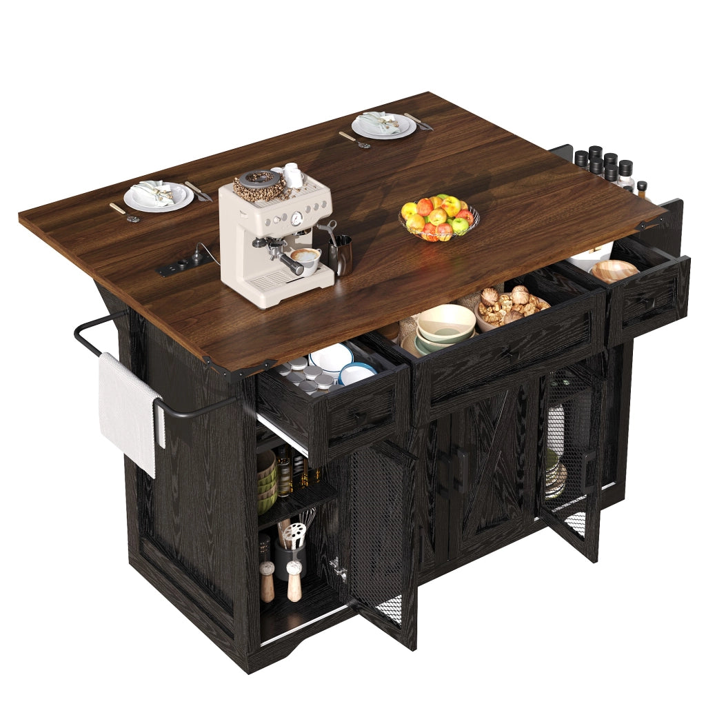 Credenza da cucina con 3 cassetti; ante scorrevoli; prese e USB per cucina in MDF nero