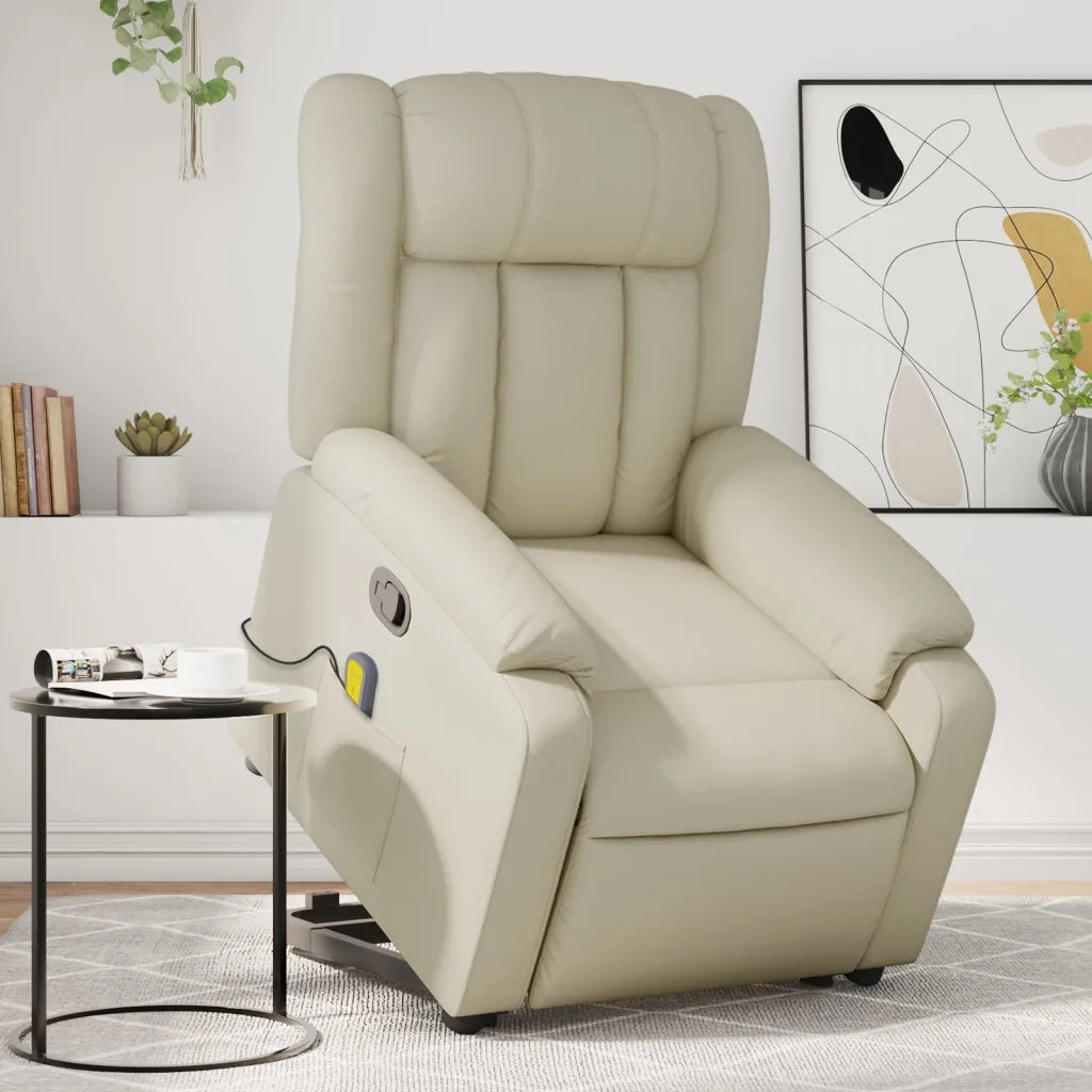 Poltrona | Sedia Relax Alzapersona Reclinabile Massaggio Crema Similpelle