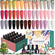 Set di Vernice per Unghie UV Autunno Inverno - 24 pezzi Vernice per Unghie UV con Glitter Bianco Arancione Rosa Rosso Miele con Base e Vernice per Top per l'Arte delle Unghie per Natale Manicure per Donne Regali
