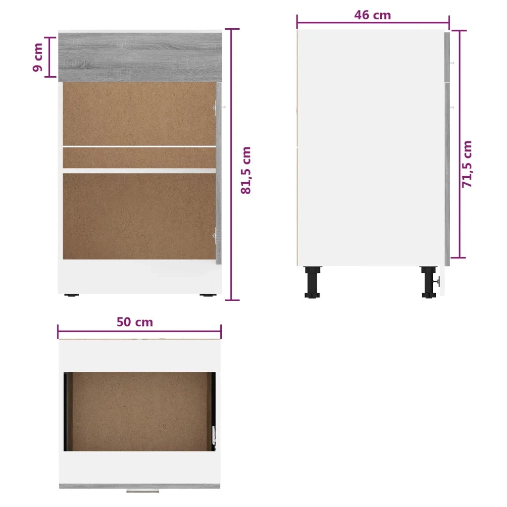 Pensile da cucina | Mobile con Cassetto ¡°Lyon¡± Grigio Sonoma 50x46x81,5