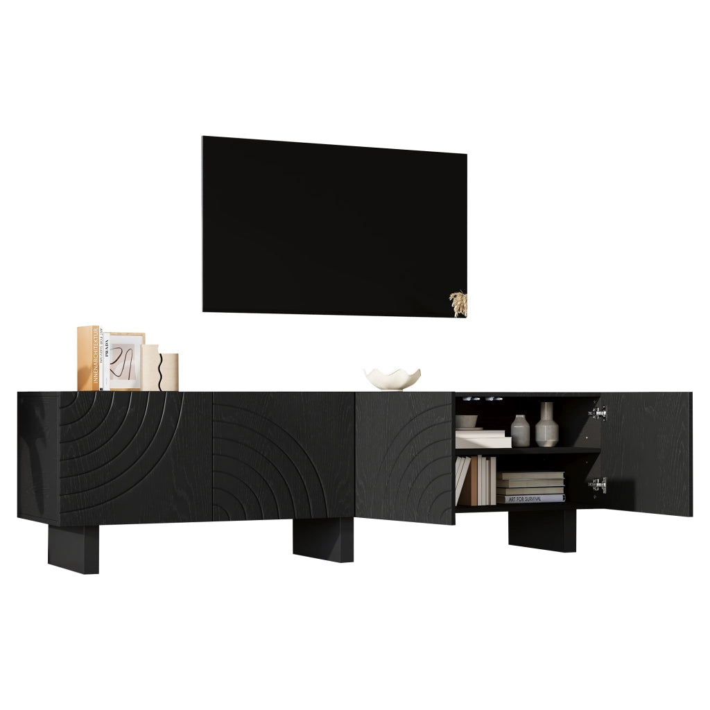 Mobile TV con 4 ante; per soggiorno; in pannello truciolare; 180×40×55 cm; nero