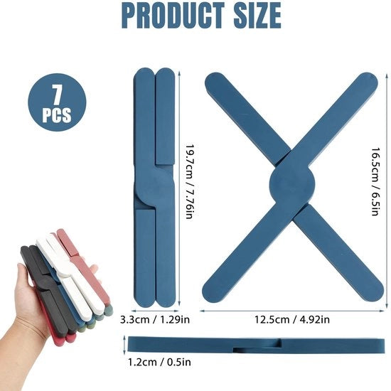 Set di Sostegni Porta 7 - Pieghevole Silicone - Antiscivolo e Resistente al Calore - Tappeti Multifunzionali - Adatto fino a 220 Gradi - Dimensioni 20 x 3,2 x 1,1 cm - Sostegni Porta
