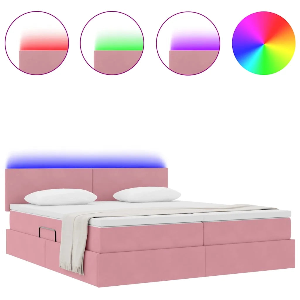 Letto con luci a strisce a LED Rosa 180 x 200 cm Velluto