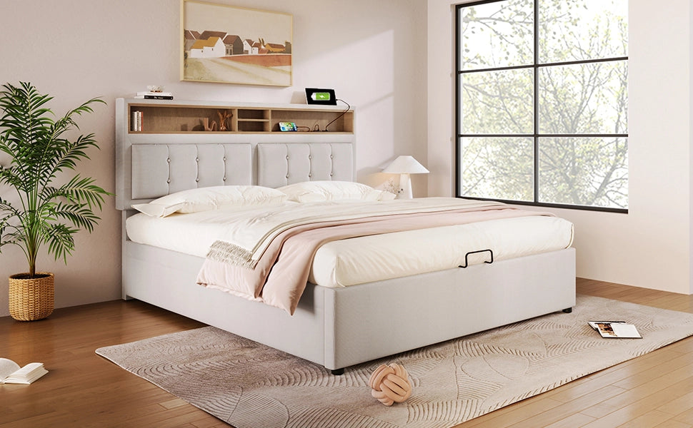 Letto matrimoniale – 160x200 cm – USBC contenitore – lino grigio