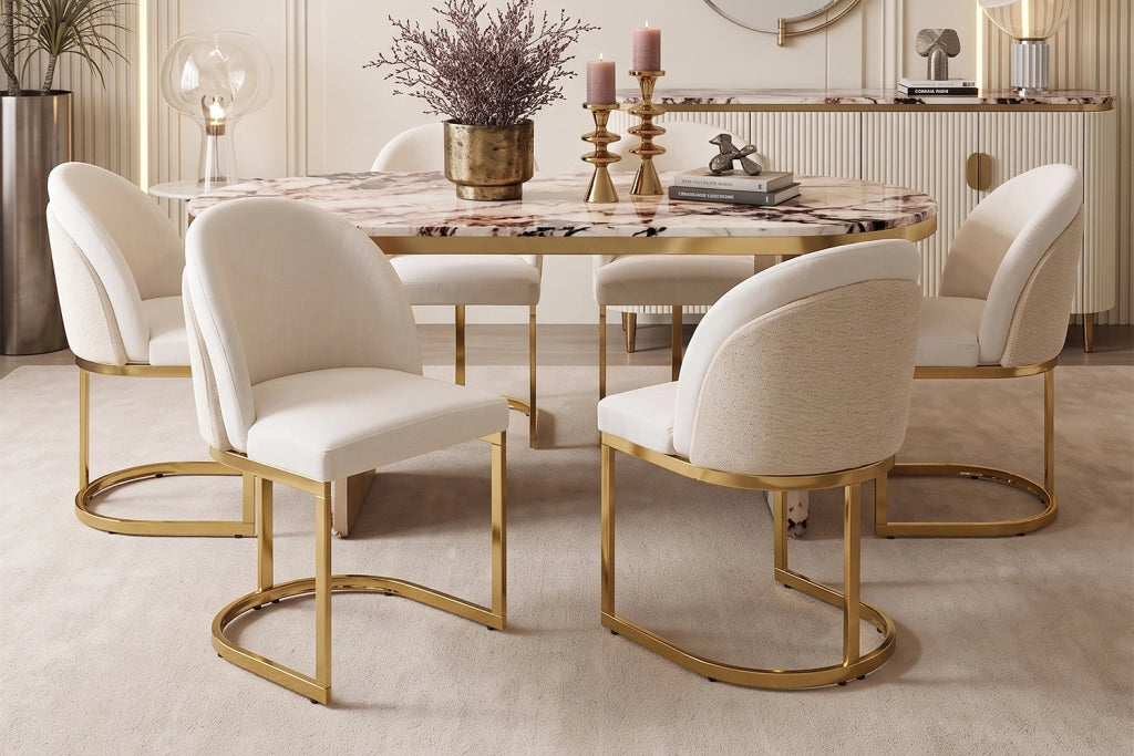 SEDIA Imbottita 59x52x85 cm Chenille Beige e Oro Set da 4 pezzi