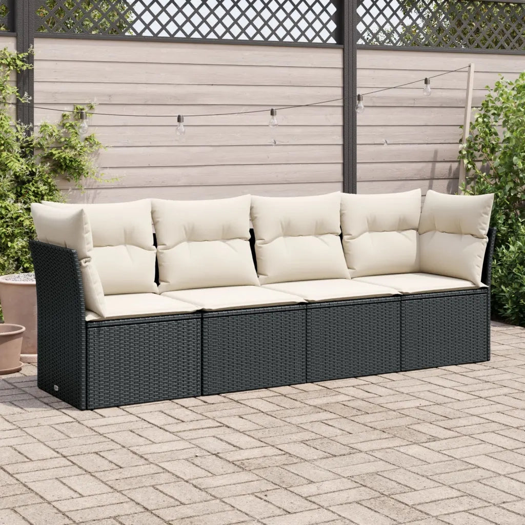 Set Divani da Giardino 4 pz | Set Salotto da Giardino con Cuscini Nero in Polyrattan