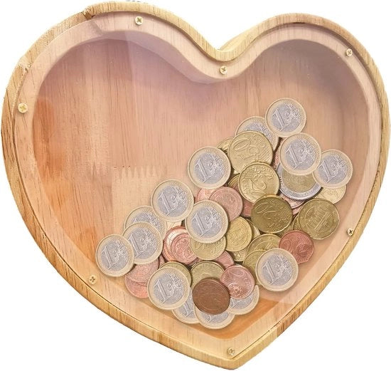 Cassa di Risparmio in Legno Personalizzabile per Bambini - Forma a Cuore - Ideale per Camere da Letto, Salotto e Decorazione da Tavola o per la Scatola del Giocattolo