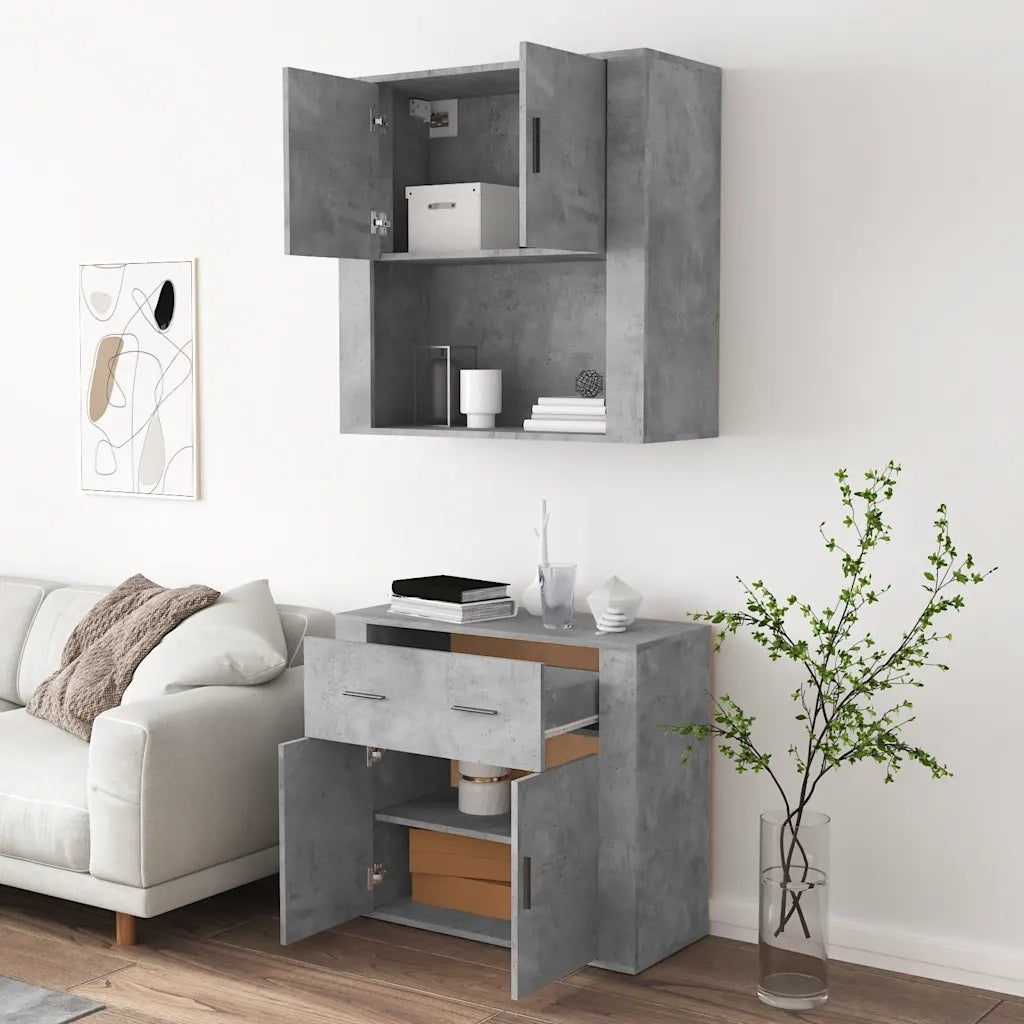 Credenza-Buffet-Armadio da cucina Grigio Cemento in Legno Multistrato