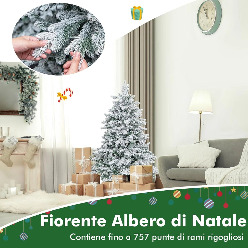 Albero di Natale Innevato 135 CM, Albero di Natale Artificiale Pre-Illuminato con 120 Luci LED, 757 Punte e Giunti a Cerniera (135 cm)