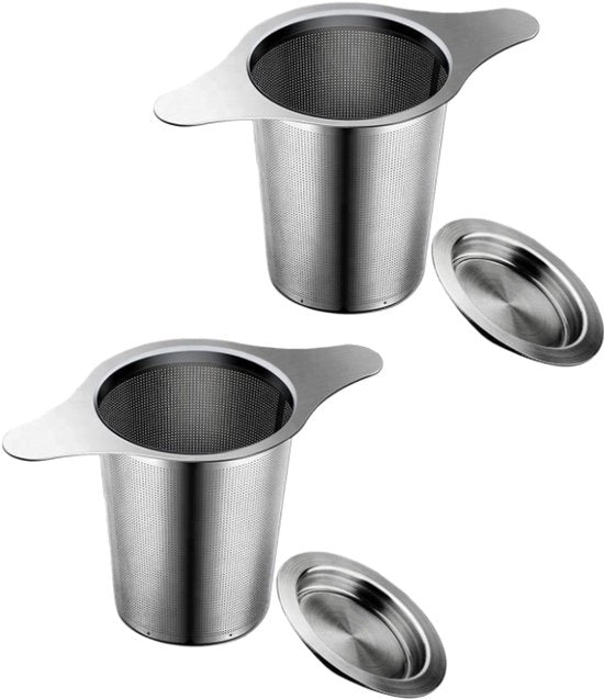 Due pezzi Filtro per Tè - Filtro per Tè RVS con Manico e Piatto per Bambini - Filtro per Tè per Tè in Sacchetto