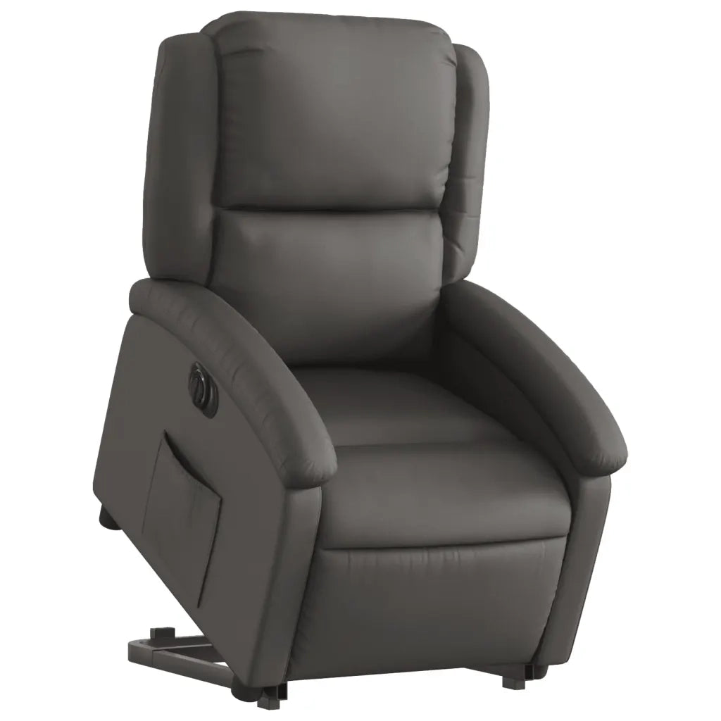 Poltrona Alzapersona Reclinabile Elettrica Grigia in Vera Pelle 3204273