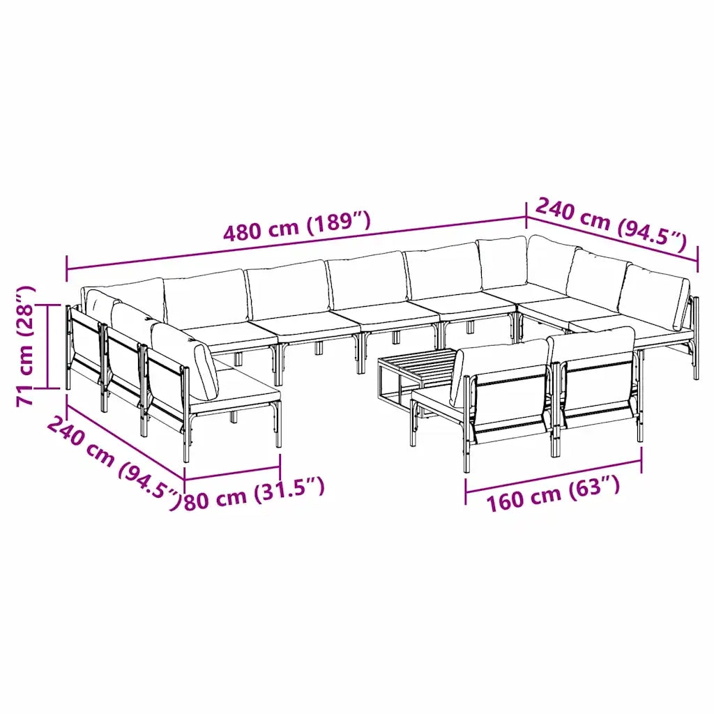 vidaXL Set Divano da Giardino 13 pcs Antracite Acciaio