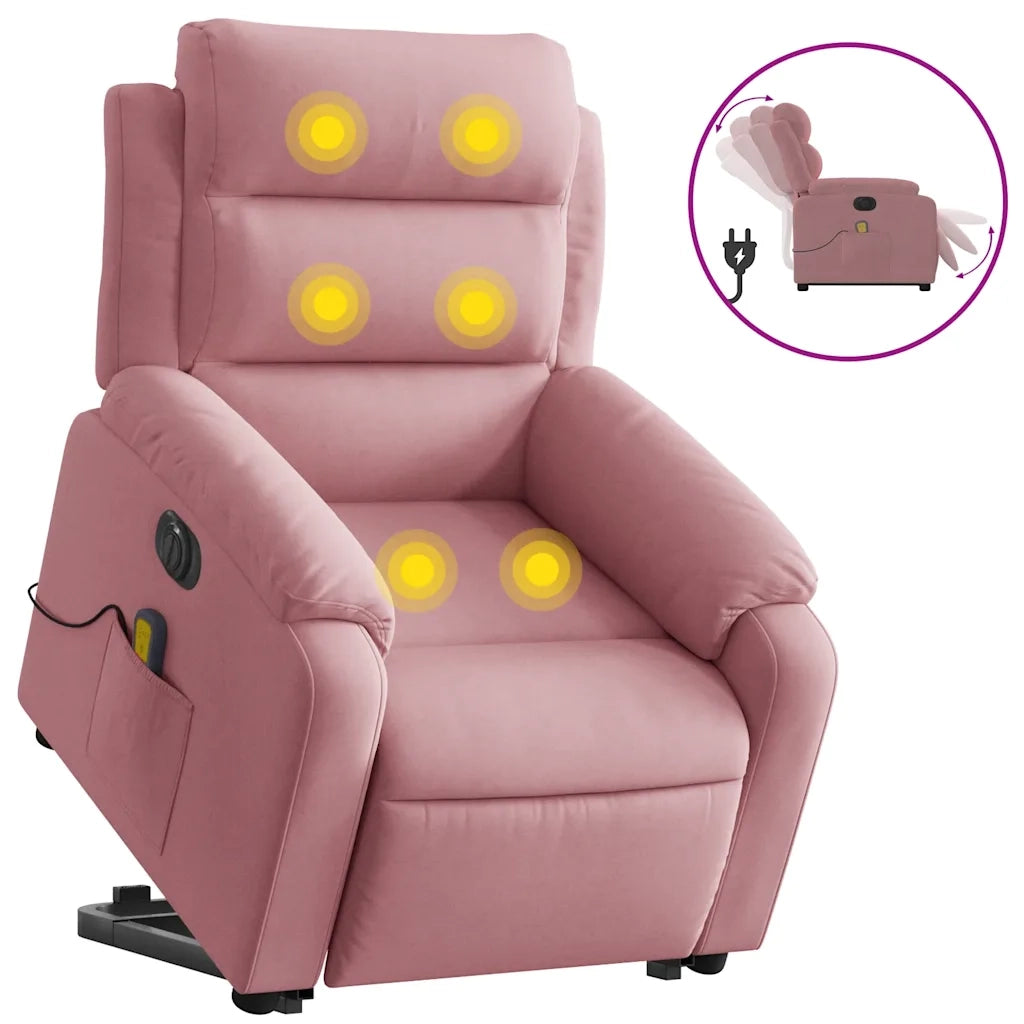 Poltrona Alzapersona Massaggi Elettrica Reclinante Rosa Velluto 3205129