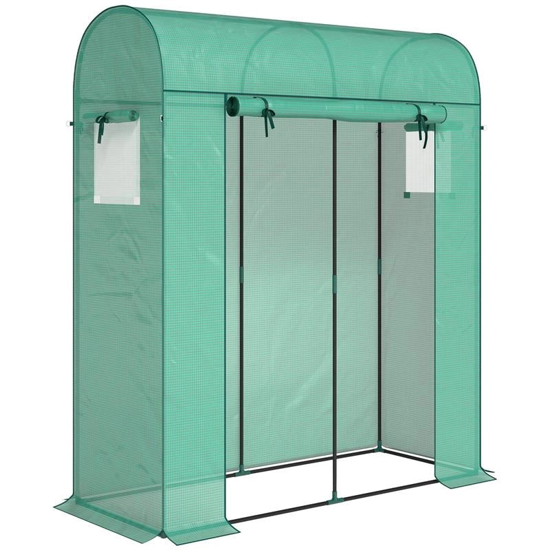 SERRA DA GIARDINO CON RIVESTIMENTO IN PE, PORTA AVVOLGIBILE E FINESTRE A RETE, 170X68X200 CM, VERDE