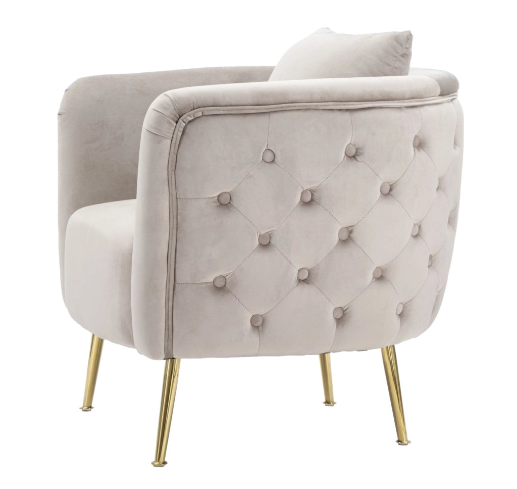 Poltrona in tessuto grigia con gambe dorate cm 76x74x71
