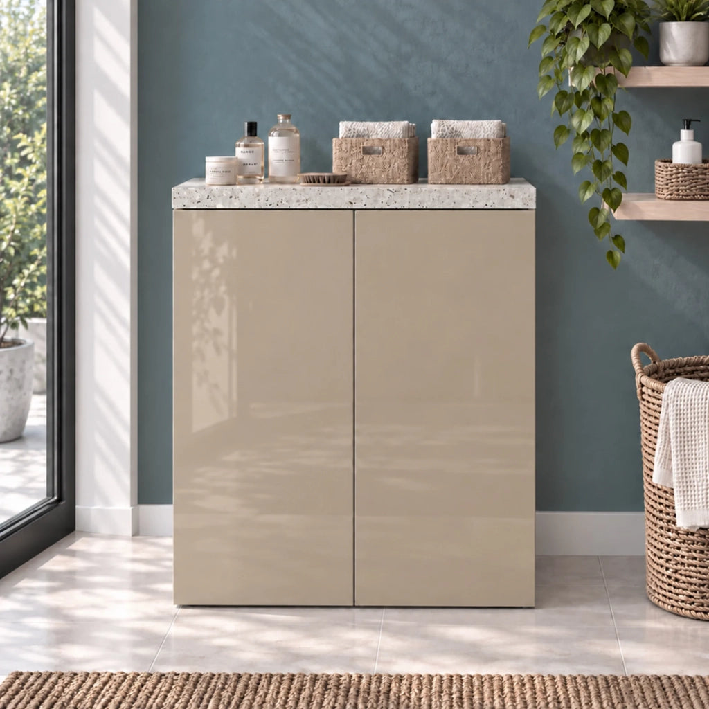 Mobile multiuso con due ante 71x65x91 cm pietra e tortora Wanda