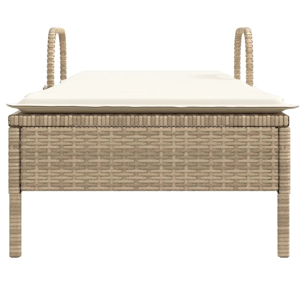 Lettino Prendisole con Ruote e Cuscino in Polyrattan Beige 368312