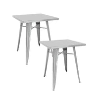 Set 2 Tavoli da Giardino 60x60 cm in Lamiera Galvanizzata Vorghini Silver