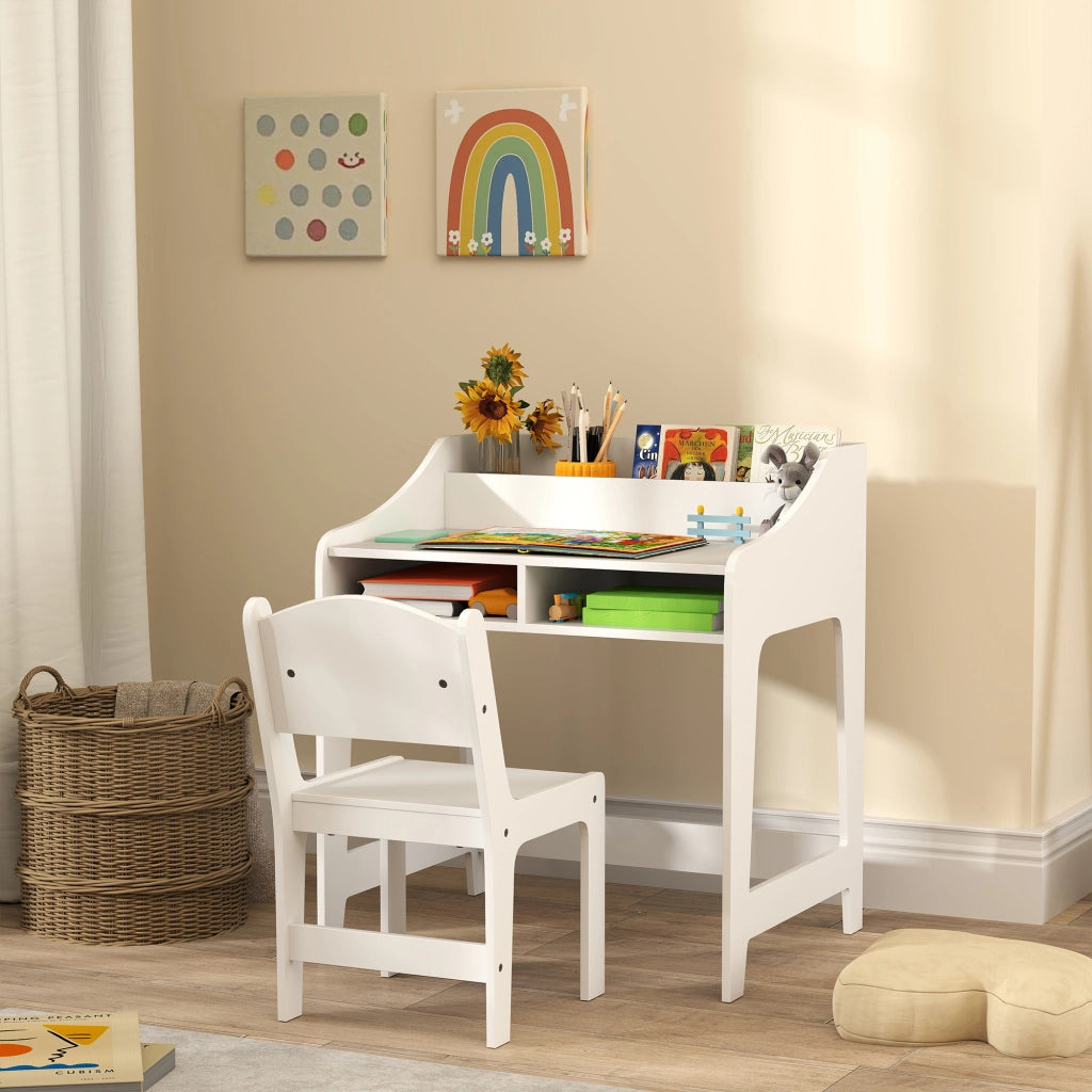 Scrivania per bambini con cassetti e scaffali aperti ¨C zephmum ¨C bianco