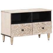 Mobile TV-Credenza per TV Bianco 70 x 33,5 x 46 cm Legno di mango massello